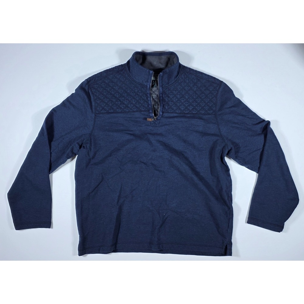 GH Bass Men's XL Navy Blue Quilted Shoulder Quarter Zip Pullover Sweater